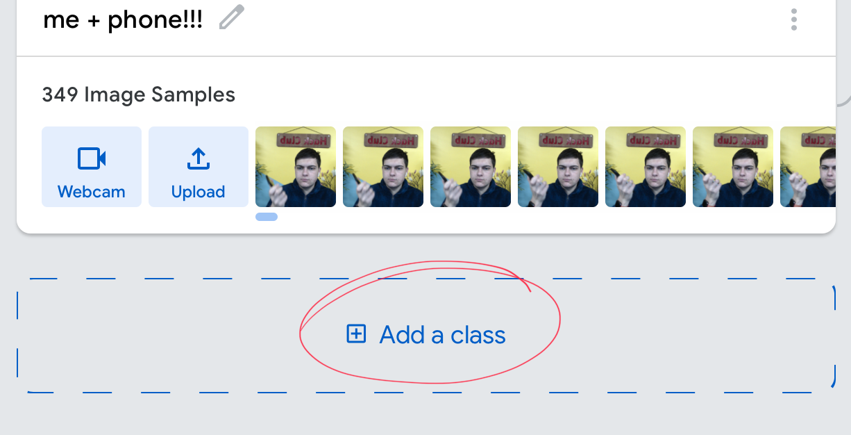 A row of images of a person holding a phone and an option to "Add a Class" at the bottom